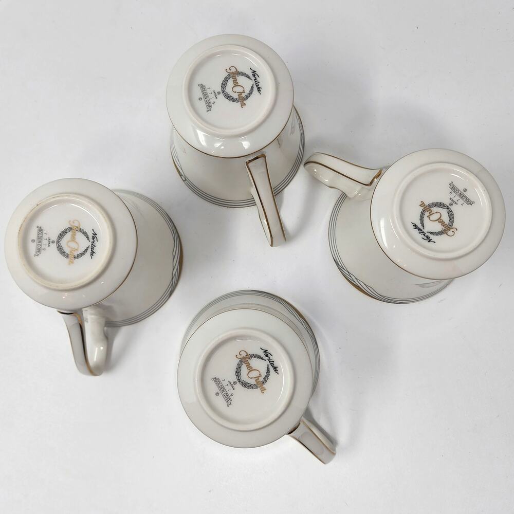 4 Noritake Golden Cove Mugs Fine China 7719 Made in Japan Cream Grey Gold Rim - Picture 7 of 8